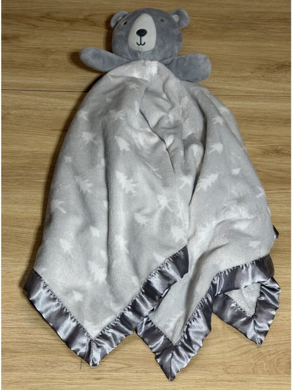 Cloud Island Grey Bear Lovey Trees Satin Edge Blanket Target